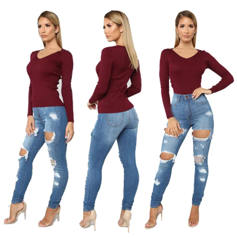 

Dilusoo Women Ripped Jeans Pants Elastic Holes Denim Jeans 4 Season Pencil Pants Woman Skinny Casual Jeans Ladies 2020