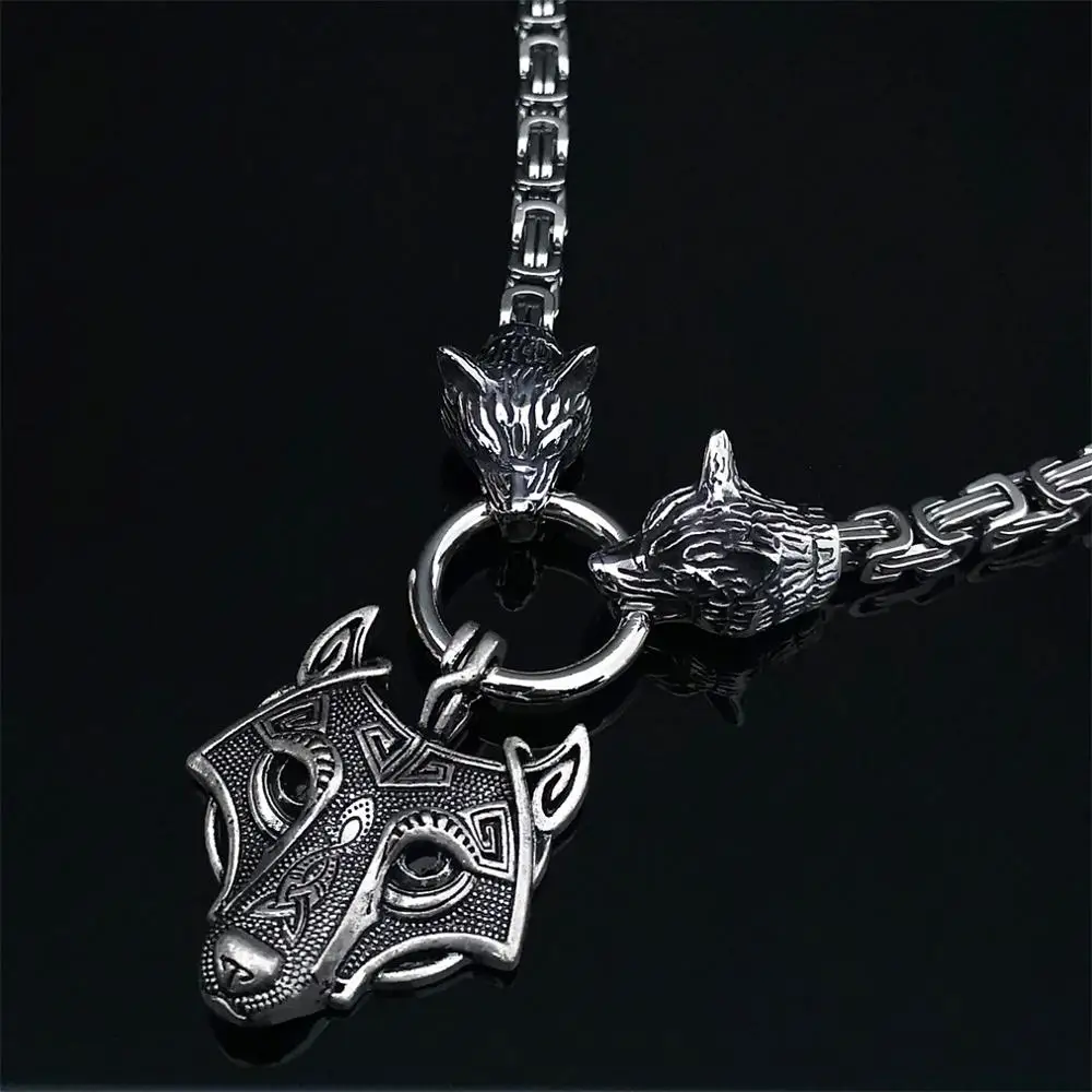 Мужское властное ожерелье из нержавеющей стали с головой волка со стандартной