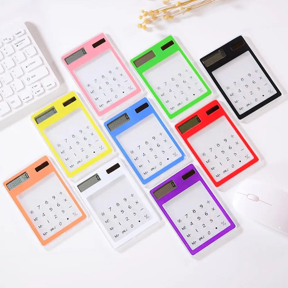 Ультра тонкий прозрачный калькулятор на солнечных батареях Kawaii lcd 8 цифр экран ясный научный калькулятор офисные канцелярские принадлежности