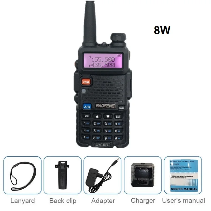 1pc radio only BAOFENG UV-5R 8 Вт рация VHF UHF Любительская Ham CB радиостанция HF трансивер PMR446 охотничий радиоприемник Amador сканер VOX UV 5R - Цвет: 1pc radio only