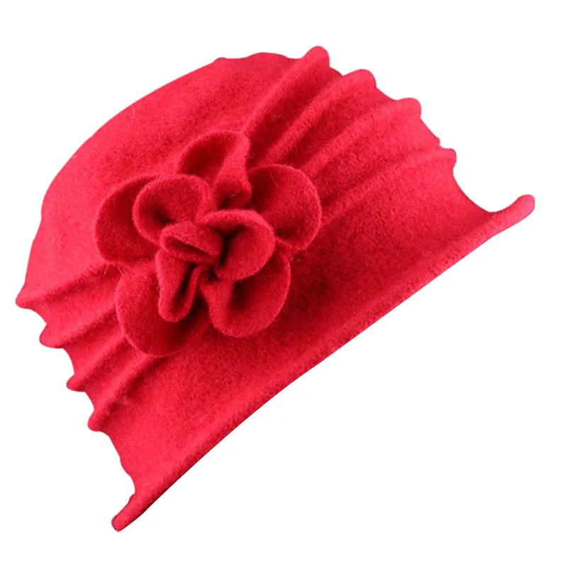 

Fashion Women Wool Floppy Fedora Hat Flower Decor Autumn Winter Solid Warm Mom Cap SER88