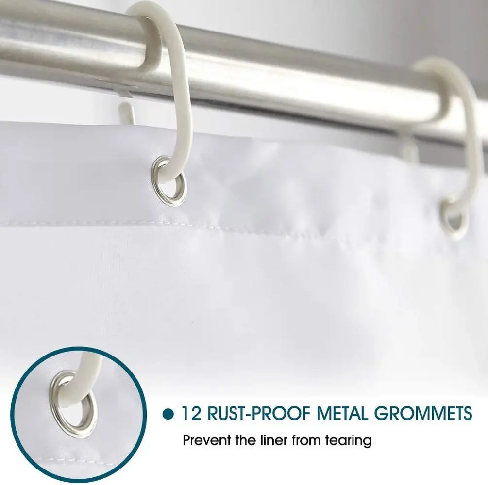 

White Shower Curtain Weighted Hem 12 Pack Metal Hooks Floral Glitter Dot Embossed Luxury Modern Elegant Home Bath Tub Decor