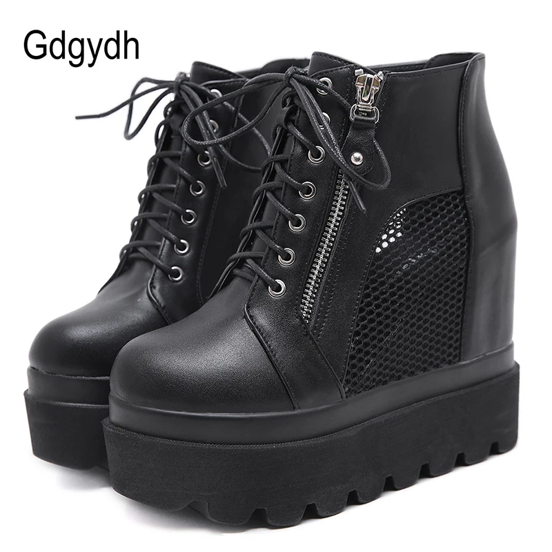 Gdgydh/2019 г. Осенние ботильоны на молнии со шнуровкой женские полусапожки платформе