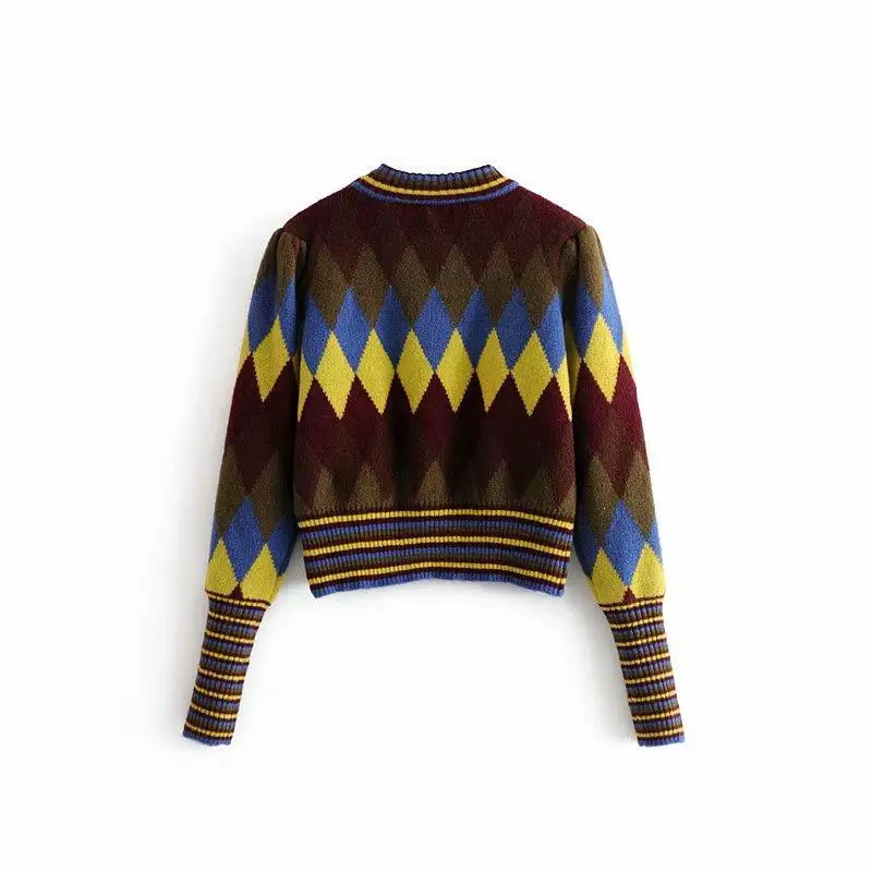 Autumn Winter Women's Slim Sweater O-Neck Female Pullover Vintage Retro Long Sleeve Print | Женская одежда