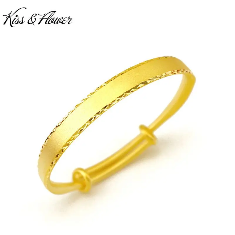 

KISS&FLOWER BR76 Fine Jewelry Wholesale Fashion Woman Bride Birthday Wedding Gift 8mm Wide 24KT Gold Push-Pull Bracelet Bangle