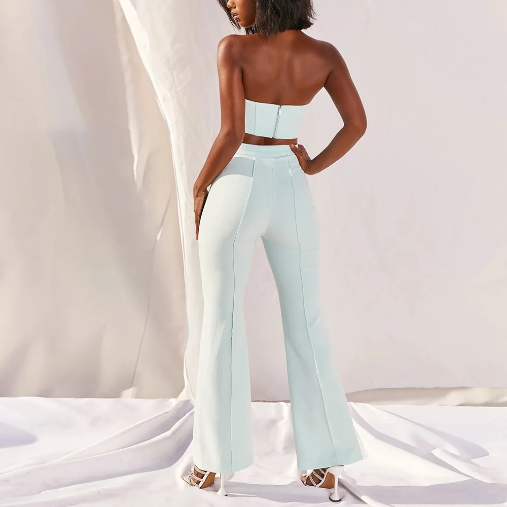 

Zoulv Spring 2021 Suit Tube Top INS Fishbone Top Wide-leg Pants Light-colored Navel Fashion Commuter Street Sexy Casual Clothes
