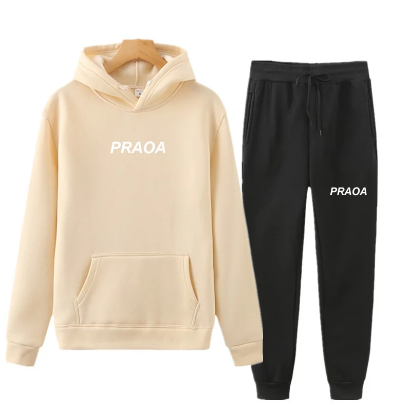 

New Hoodies Letter Print Sweatshirts Loose Ovesized Cotton Street Fashion Men Hoodies Set of 2 pieces