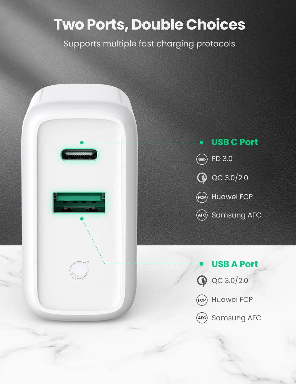 UGREEN PD36W USB зарядное устройство Quick Charge 4 0 3 типа C для iPhone 12 Xiaomi Samsung QC зарядного