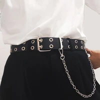 women punk chain fashion belt adjustable doublesingle row hole pin buckle waist belt jeans casual female decorative waistband