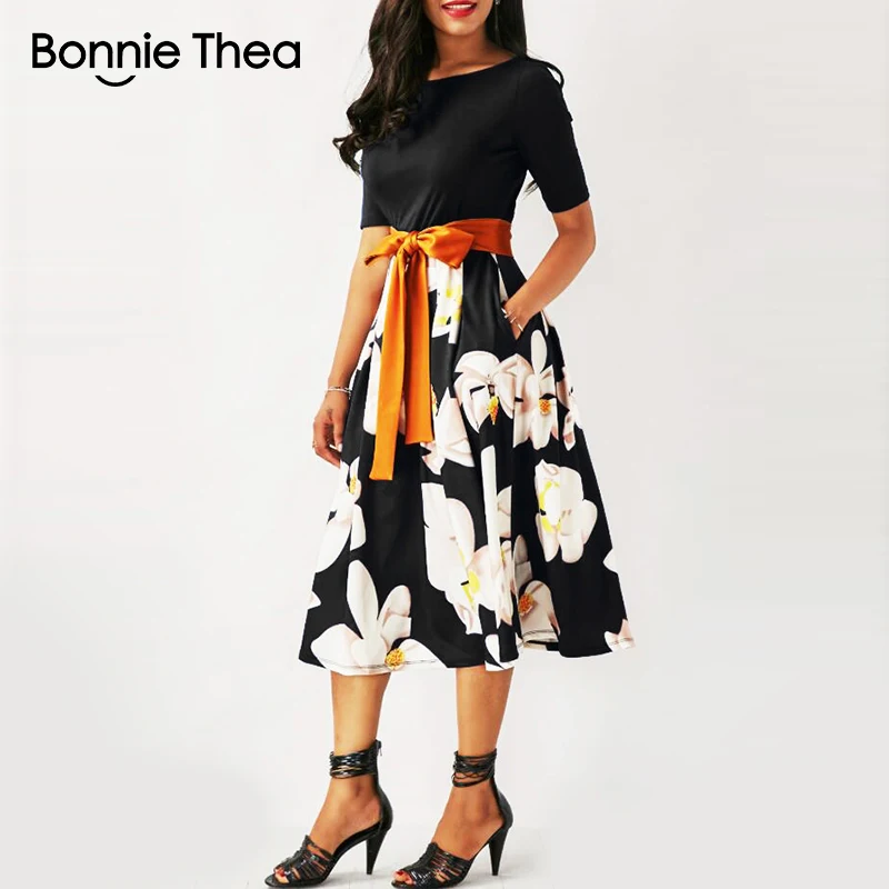 Женское платье бонни Thea летнее и осеннее синее с принтом женское офисное