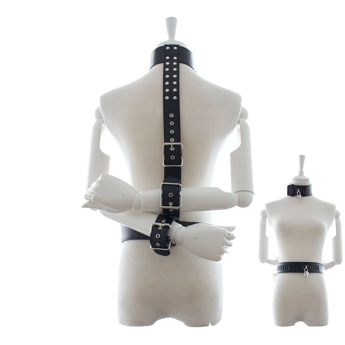 Черные кожаные наручники на шею БДСМ бондаж ограничения Фетиш эротический