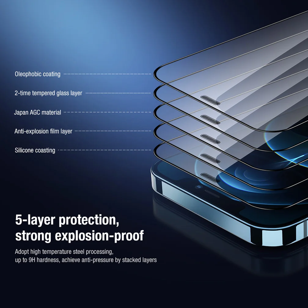 

For iphone 12/12 Pro/Pro Max /12 mini Screen Protector Nillkin 2-in-1 HD Full Screen Tempered Glass + Camera Lens Protector film