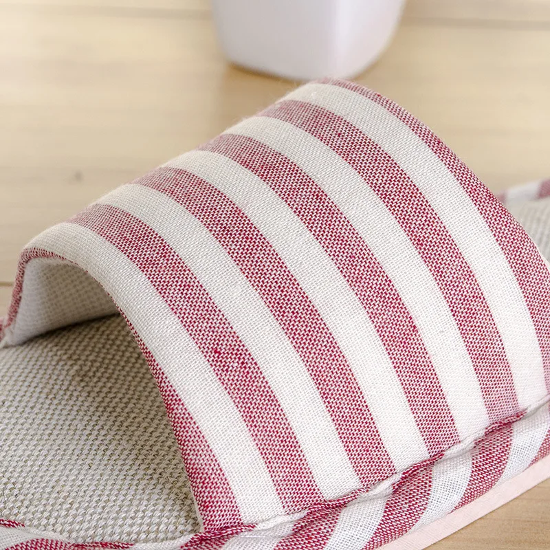 Домашние тапочки домашние льняные полосатые Нескользящие летние женские и