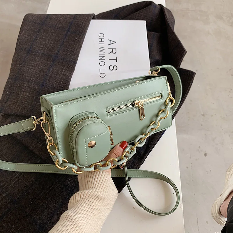 

Модная женская сумка на акриловой цепочке, кожаный однотонный Карманный саквояж на заказ, квадратная сумочка на плечо, женская сумка через ...