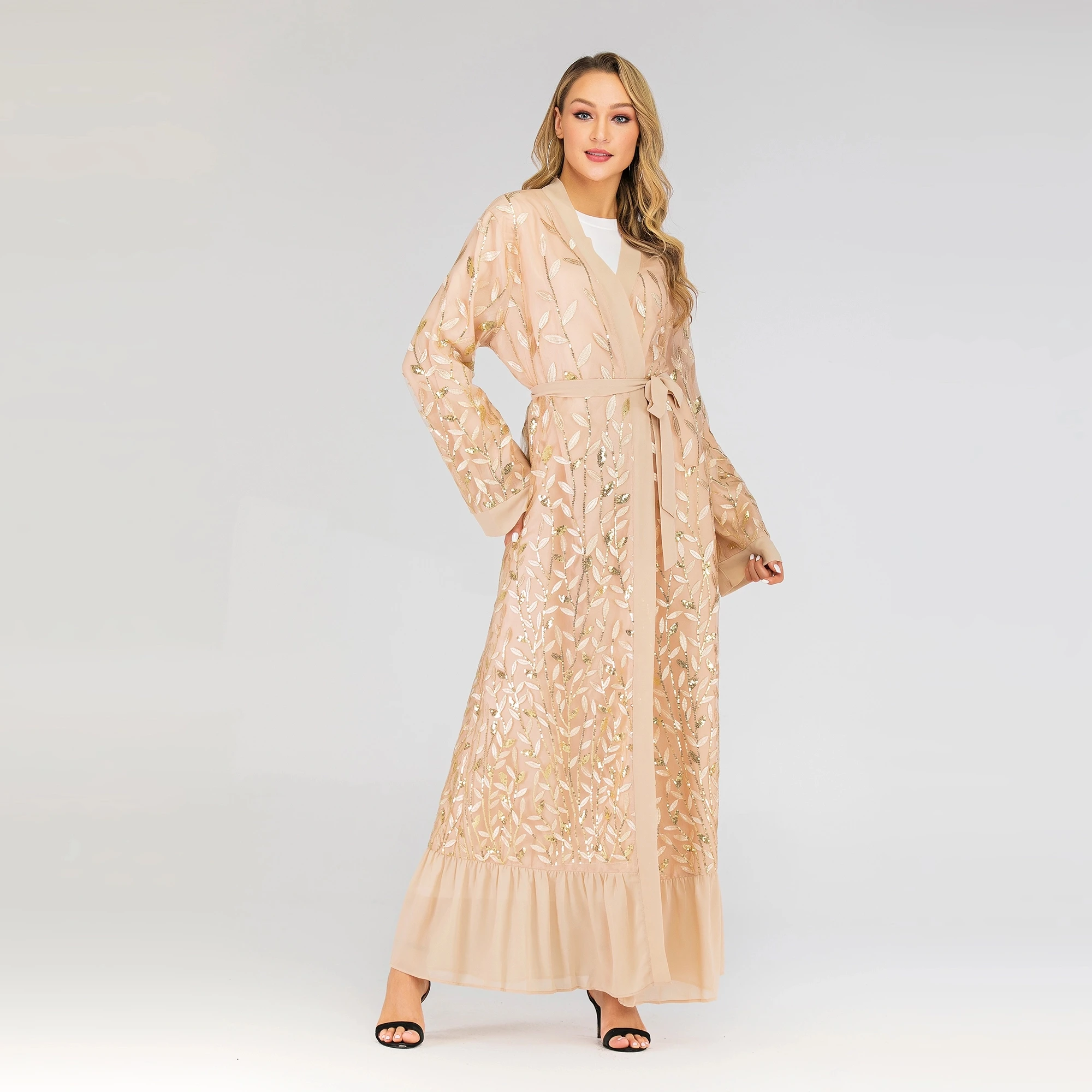 Новый Абая для женщин женская обувь с цветочным принтом мусульманских кимоно