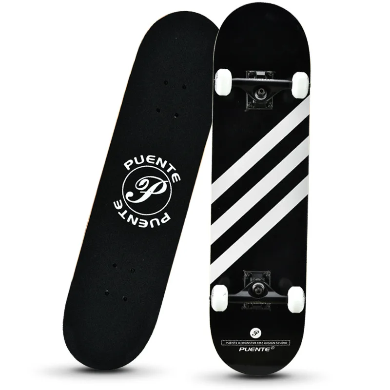 

New Double Kicktail Skateboard Maple 4 Wheels Cruiser Rocker Board Teenager Adult Sidewalk Skating Street 18 Color Board Outdoor