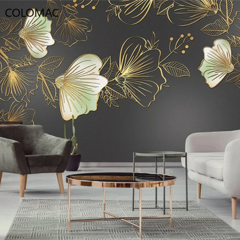 

Colomac Custom Modern Light Luxury Golden Embossed Line Wallpaper Dandelion Nordic Living Room Background Mural Dropshipping