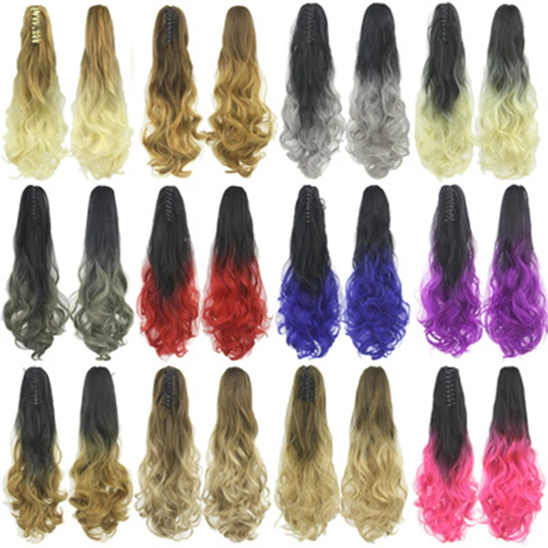 

New Women's Fashion Wig 15 Colors Optional Dyeing Clip Ponytail Gradient Color Curly Granny Gray Hot Sale Long Style