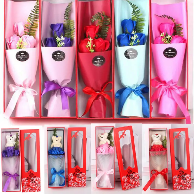 Мыло для креативного подарка на День святого Валентина 3 розы + милый Мишка мишка