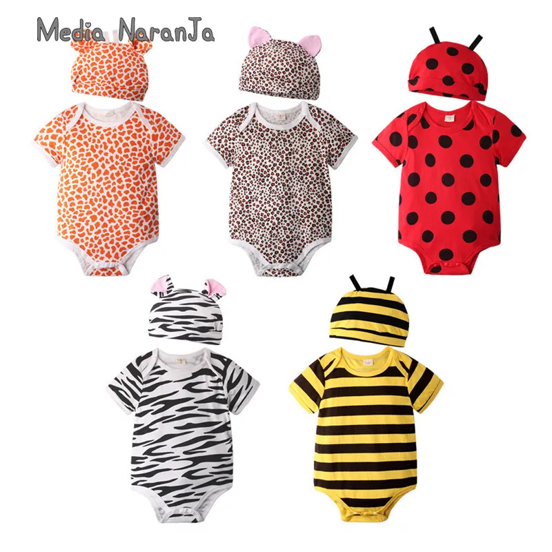 

Cute animal shape one piece jumpsuit baby hat+short sleeve bodysuit infant summer costume photography props