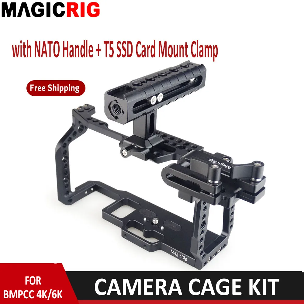 Gaiola de Câmera Braçadeira para Blackmagic Portátil com Punho da Otan + t5 Magicrig Cartão Montagem Bolso Câmera Cinema Bmpcc 4k & 6k Ssd