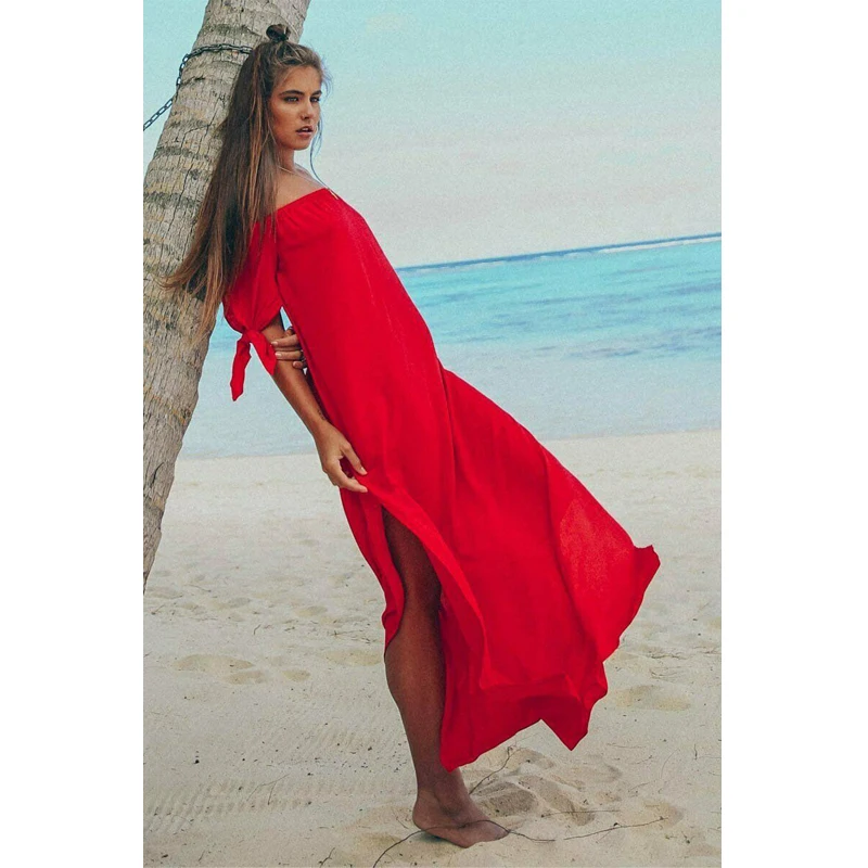 Womens Maxi Summer Beach Long Dress Off Shoulder Evening Party Dresses 2020 Hot Sale Split Sexy Women Red Yellow Black | Женская одежда