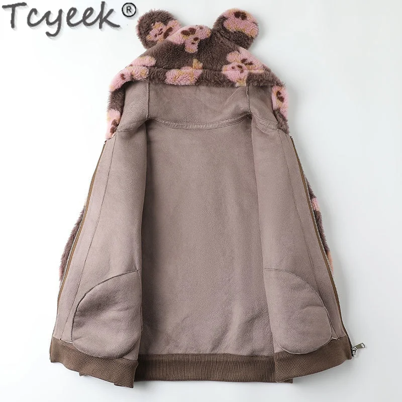 Женское меховое пальто с капюшоном теплая шерстяная куртка оверсайз из