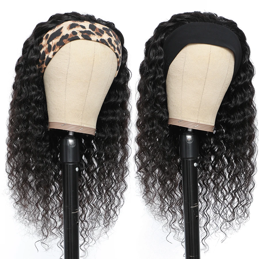 

Human Hair Deep Wave Headband Wig For Black Women Brazilian Virgin Hair Jerry Curly Glueless Wig Hair Wet And Wave 150% Density