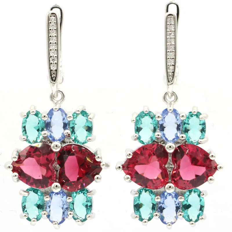 Женские серебряные серьги 41x18 мм Разноцветные с аквамарином фиолетовым