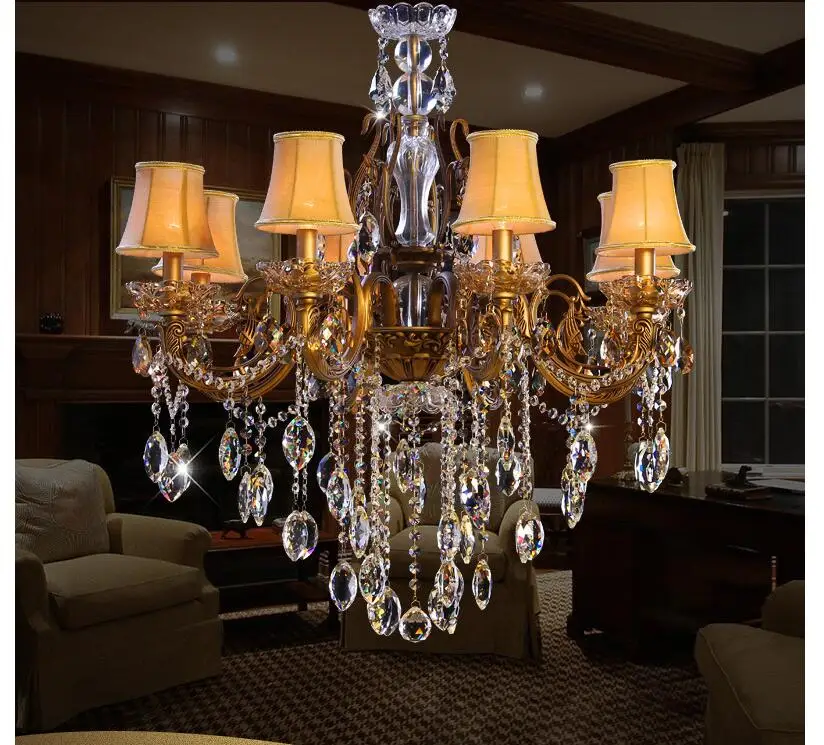 

Хрустальная люстра в европейском стиле из цинкового сплава, освещение бронзового цвета, роскошная вилла AC хрустальная люстра для отелей, По...