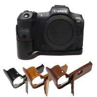 pu leather camera bag case for canon eos r5 r6 dslr protective half body cover with battery opening