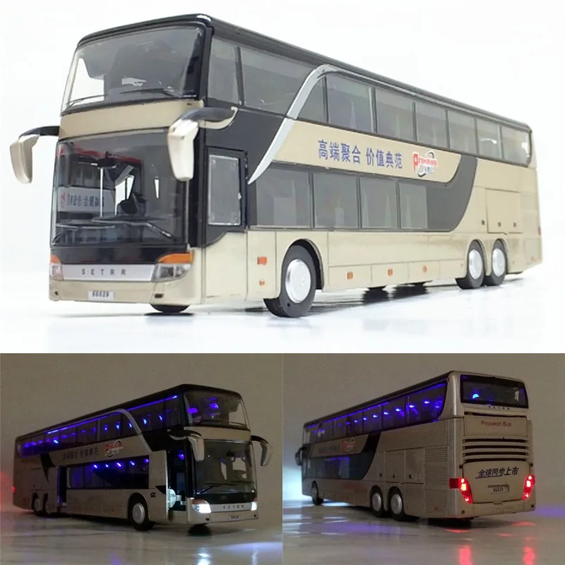 

Boxed Double-decker Long-distance Sightseeing Bus Model Alloy Acousto-optic Pull Back Door Bus Toy