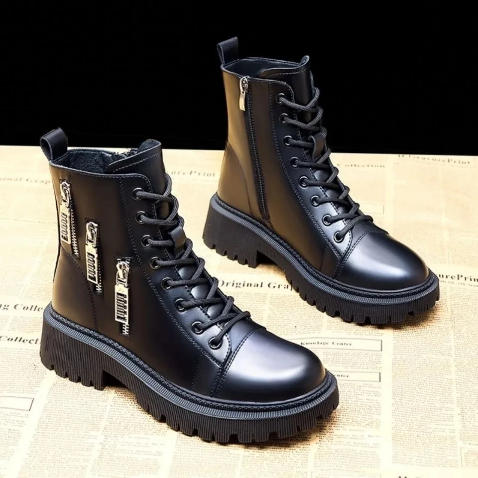 

Крутые сапоги панк до лодыжек школьная обувь для девочек 2022 женские черные короткие осенние ботинки женские меховые ботинки на шнуровке