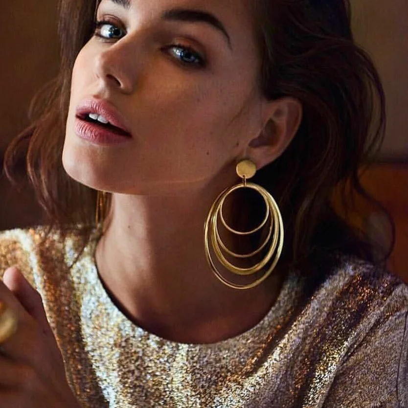 

HI MAN Punk Vintage Gold Multi-layer Circle Earrings Women Fashion Exaggerated Bar Party Jewelry Accessories Girlfriend Gifts