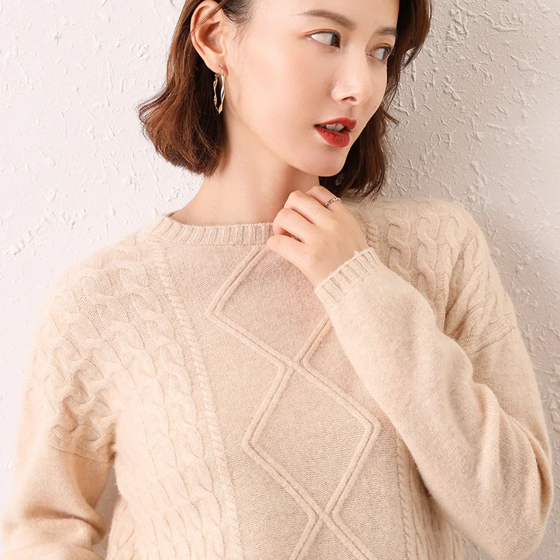 

Женский кашемировый свитер с круглым вырезом и длинным рукавом