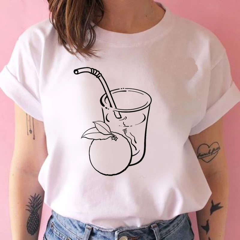 

Fashion Peach soda T Shirt Women Lovely Print Short Sleeved O-neck T-shirt white Tops casual short Camisetas Mujer_T-Shirt
