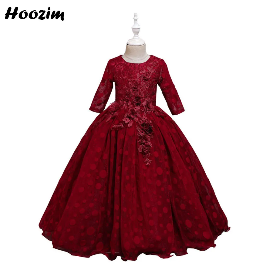 

Luxury Applique Lace Wedding Party And Pageant Dress Girls 6 To 15 Year Burgundy Sequin Polka Dot Gala And Evening Dresses Teens