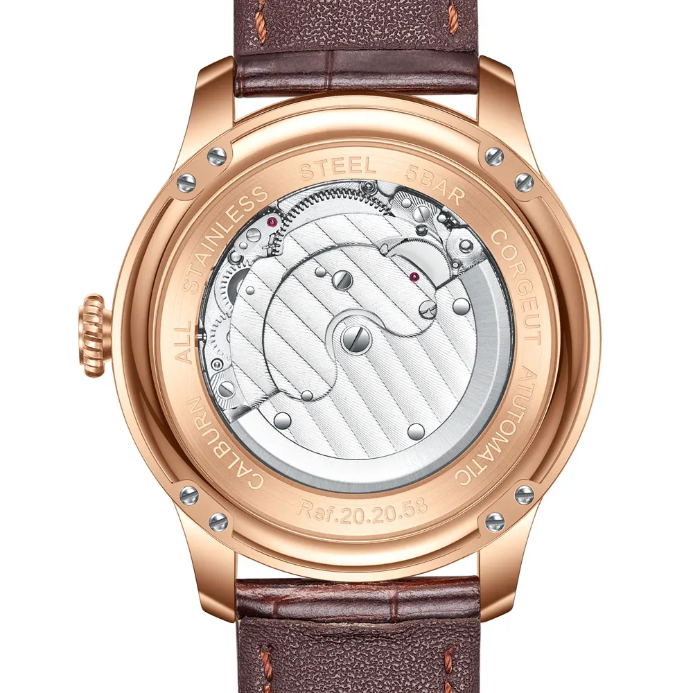 

Corgeut 40mm White Dial Mens Mechanical Watch stainless silvery Case Date Leather Strap Power Reserve Automatic Watch
