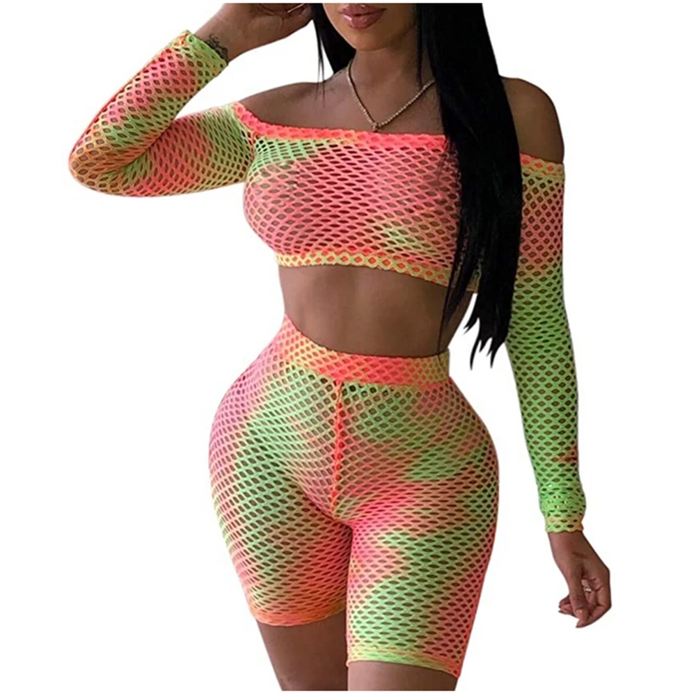 Женский сексуальный сетчатый облегающий топ с открытыми плечами и длинным