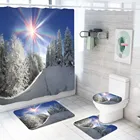 Занавеска для душа из полиэстера с принтом восхода солнца и гор