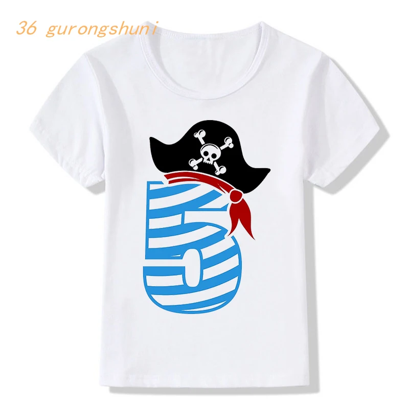 Happy Birthday Skull pirate 7 8 9 year old graphic t shirts boy shirt boys-clothing kids clothes girls children t-shirt | Детская одежда