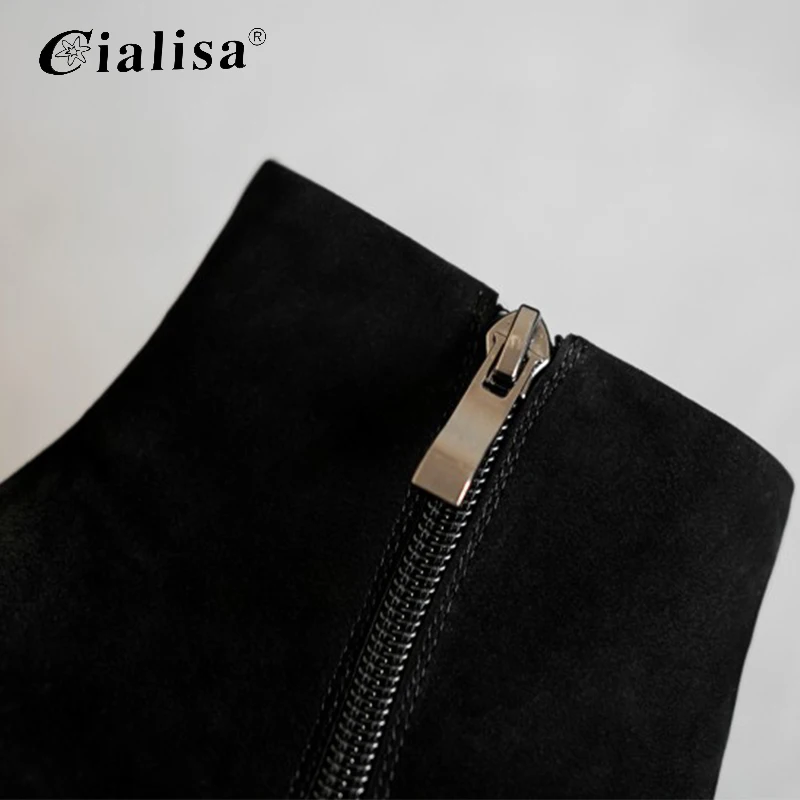 

CIALISA Women Shoes Fashion Genuine Leather Round Toe Zipper Ankle Boots New Arrival Zipper Autumn Winter Mid Heel Boots