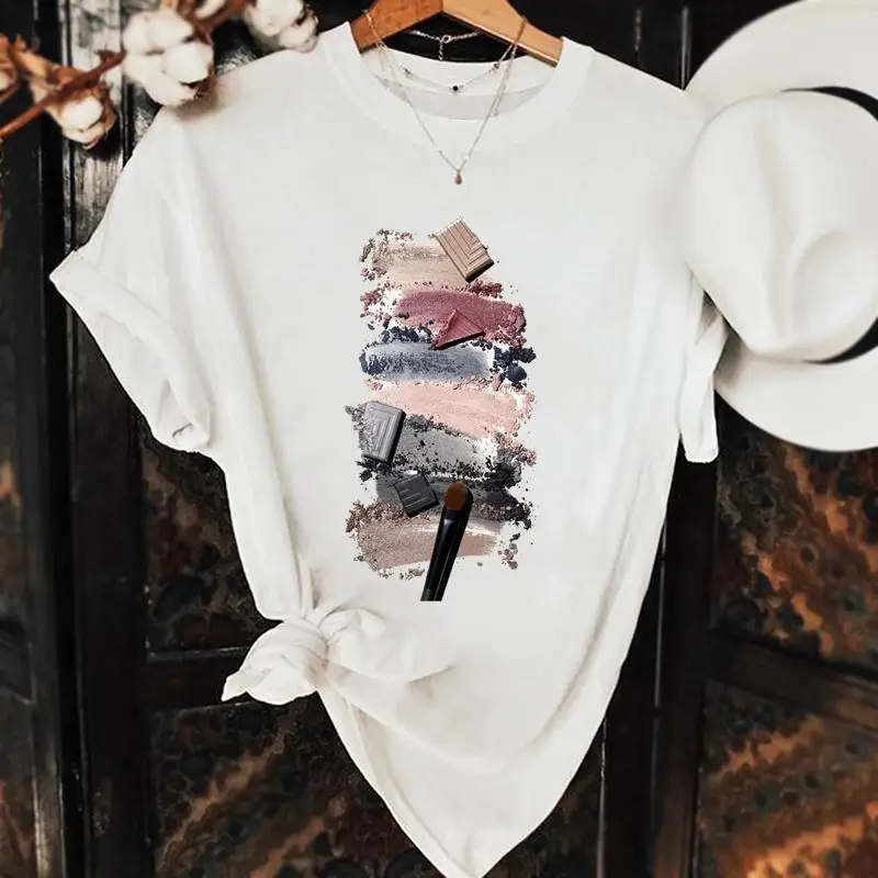 

Women Fashion Make Up New Lovely 2022 Casual Tshirt Top Clothes Clothing Female Summer Short Sleeve Graphic Tee T-shirt