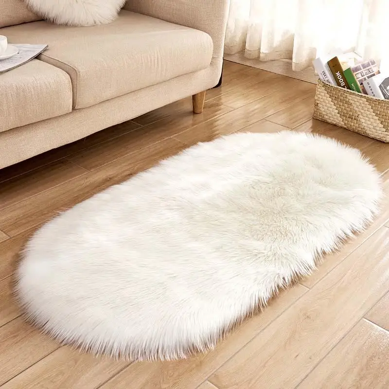 

20Soft Faux Fur Area Rug Carpets Living Room Long Plush Oval Carpet Artificial Wool Sheepskin Shaggy Rugs Floor Mat For Bedroom