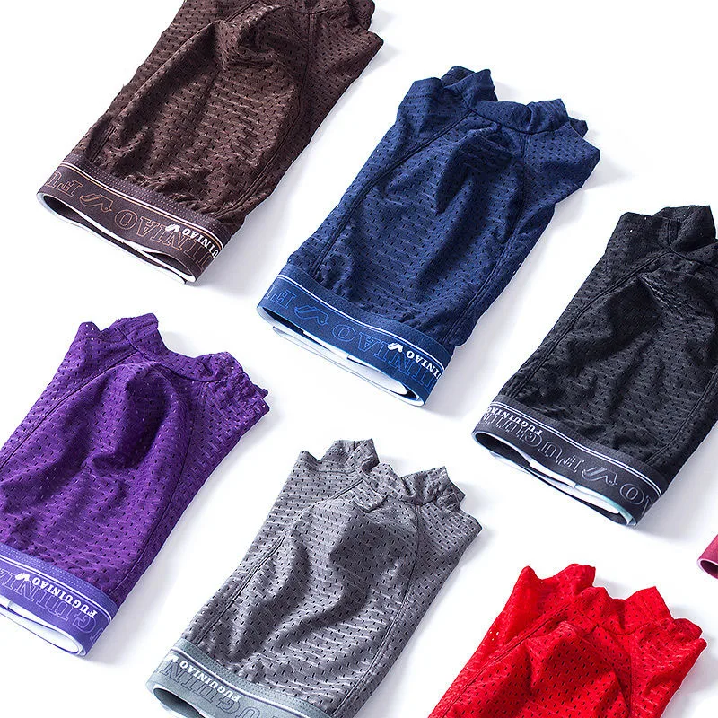 4PMen Ice Silk Underwear Transparent Boxer Breathable Solid Color Ultra Thin Transparent Quick Drying Sexy Silk Boxer Men L-4XL