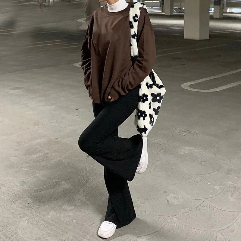 Брюки прямые однотонные в стиле Харадзюку теплые уличные штаны с карманами и