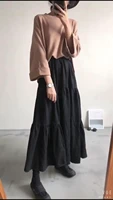 free shipping 2021 new fashion spring denim all match vintage jeans elastic waist long maxi skirt for women a line black skirts