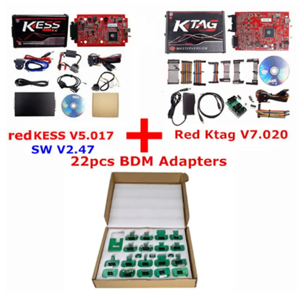 KESS KTAG 22PCS BDM Онлайн V2.53 ЕС красный KESS V2 V5.017 OBD2 менеджер Тюнинг Комплект KTAG V7.020 4 светодиодный онлайн мастер-версия K-TAG V2.25 OBD2 программист - Цвет: KESS KTAG 22PCS BDM
