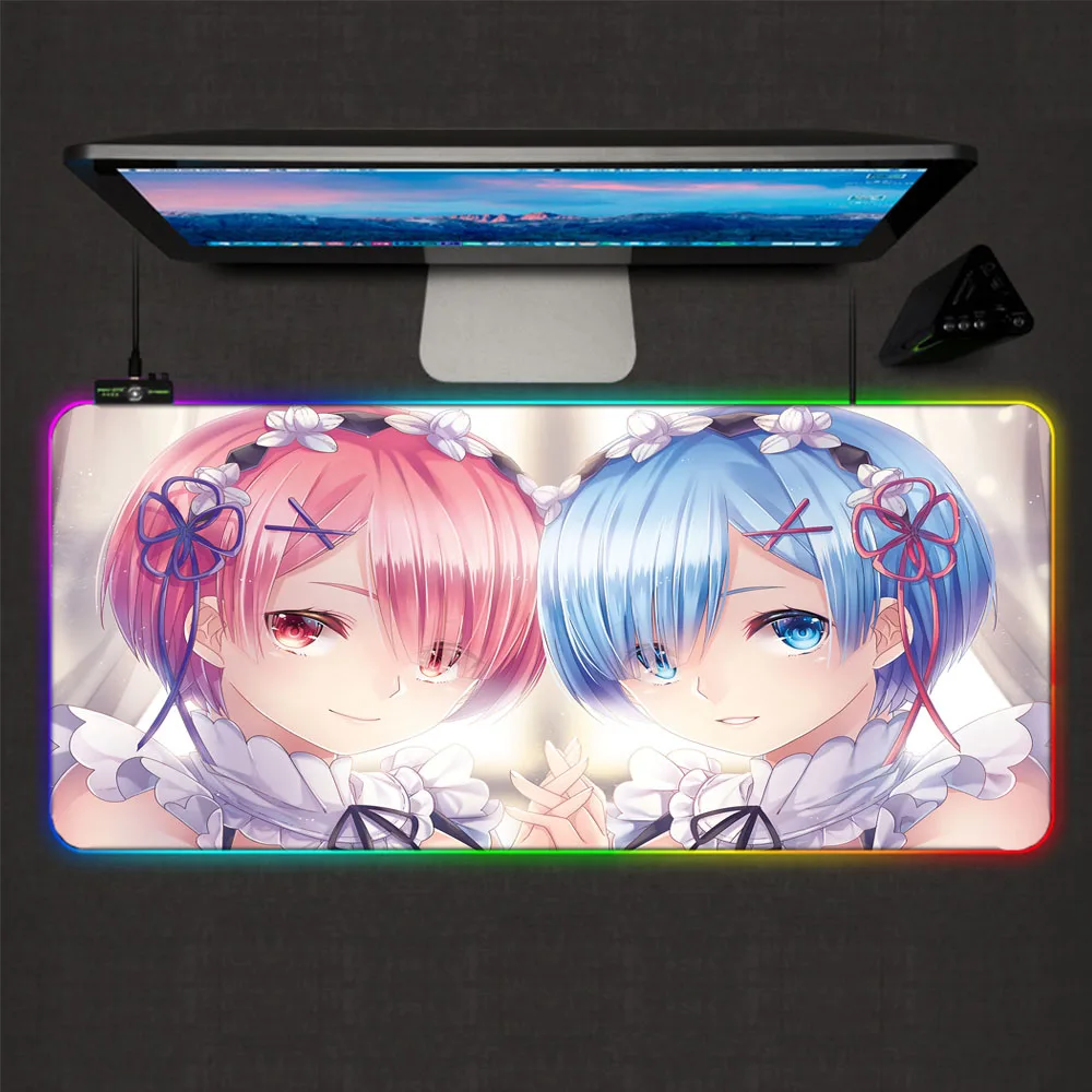 

Mairuige Animation Mouse Pad Re Zero Girl RGB Mouse Pad Backlit LED Color Light Computer Keyboard Desk Mouse Pad 90X40/80x30