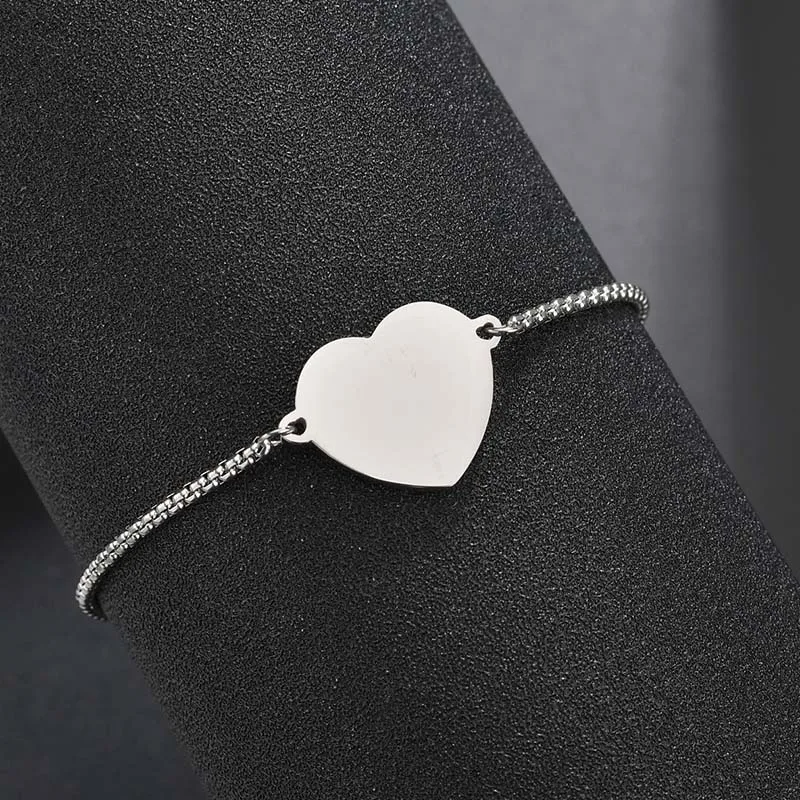 Silver Letdiffery Customized Stainless Steel Heart Bracelet Engrave Baby's Name Birthday Photo Adjustable Personlized Women Jewelry - Metal Color: Silver